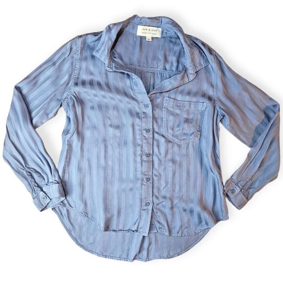 Anthropologie Cloth & Stone Blue Striped Button Down Long Sleeve Top - Picture 1 of 12